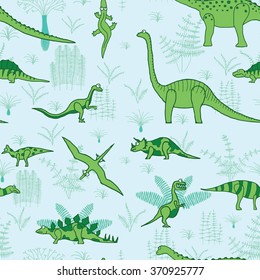 seamless vector pattern, dinosaurs and trees illustration