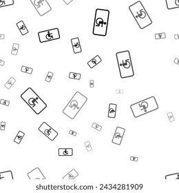 Seamless vector pattern with disabled road signs, creating a creative monochrome background with rotated elements. Vector illustration on white background