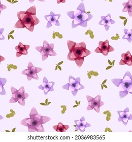 Seamless vector pattern of ditsy romantic colorful cute flowers suitable as print template on textile, fabric, wallpaper, clothes, and also web background.