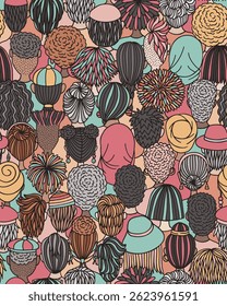 Seamless Vector Pattern of Diverse Doodle Crowd – Back View Illustration