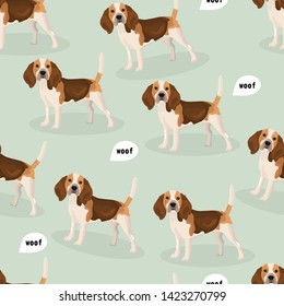 Seamless vector pattern with dog beagle breed.