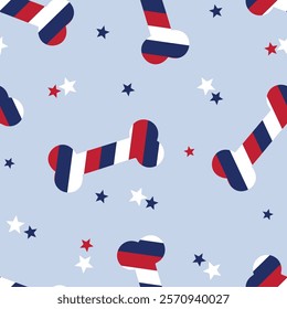 Seamless Vector pattern with Dog Bones and Star for American Independence Day 4th of July background