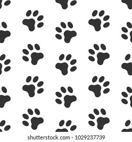 Seamless vector pattern of dog paw track. Pawprints. Animal footprint background.