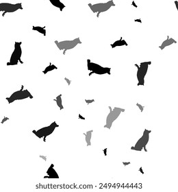 Seamless vector pattern with dog symbols, creating a creative monochrome background with rotated elements. Vector illustration on white background