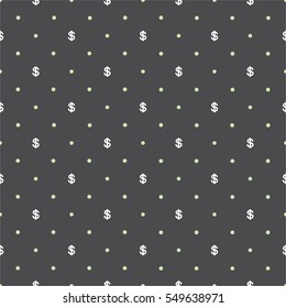 Seamless vector pattern with dollar currency on dark black background, can be used as tiling, web pattern or for just finance related design.