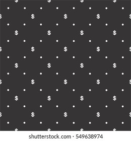 Seamless vector pattern with dollar currency on dark black background, can be used as tiling, web pattern or for just finance related design.