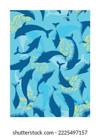 Seamless vector pattern with dolphin