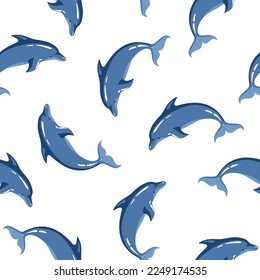 Seamless vector pattern of dolphin on a white background