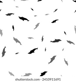 Seamless vector pattern with dolphin symbols, creating a creative monochrome background with rotated elements. Vector illustration on white background
