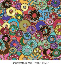 Seamless vector pattern with donuts can be used as background, textile
or fabric motive, banner, decor, etc.