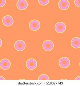 Seamless vector pattern with donuts on orange  for wrapping, kraft, cards, textile, print