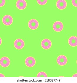 Seamless vector pattern with donuts on green  for wrapping, kraft, cards, textile, print