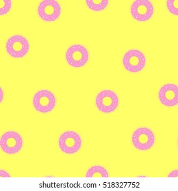 Seamless vector pattern with donuts on yellow  for wrapping, kraft, cards, textile, print