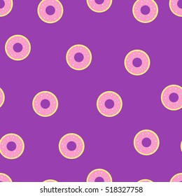 Seamless vector pattern with donuts on violet  for wrapping, kraft, cards, textile, print