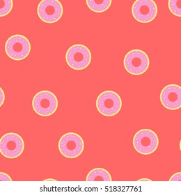 Seamless vector pattern with donuts on red  for wrapping, kraft, cards, textile, print