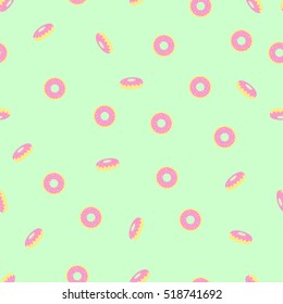 Seamless vector pattern with donuts on green for wrapping, kraft, cards, textile, print