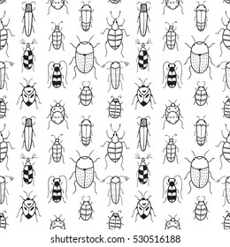 Seamless vector pattern with doodle bugs