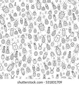 Seamless vector pattern with doodle bugs