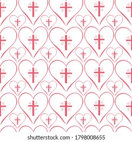 Seamless vector pattern doodle calypso coral big and small crosses in heart
