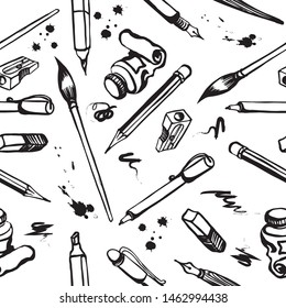 seamless vector pattern with doodle drawing materials