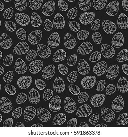 Seamless vector pattern with doodle Easter eggs. Easter hand-drawn decorative ornate elements in vector.