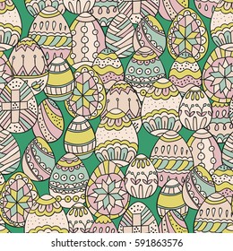 Seamless vector pattern with doodle Easter eggs. Easter hand-drawn decorative ornate elements in vector.
