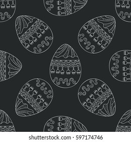 Seamless vector pattern with doodle Easter eggs. Easter hand-drawn decorative ornate elements in vector.