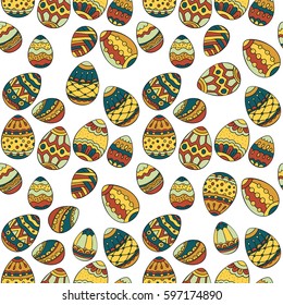 Seamless vector pattern with doodle Easter eggs. Easter hand-drawn decorative ornate elements in vector.