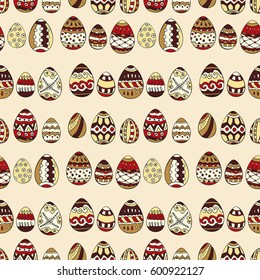 Seamless vector pattern with doodle Easter eggs. Easter hand-drawn decorative ornate elements in vector.