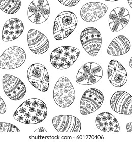 Seamless vector pattern with doodle Easter eggs. Easter hand-drawn decorative ornate elements in vector.