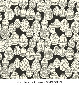 Seamless vector pattern with doodle Easter eggs. Easter hand-drawn decorative ornate elements in vector.