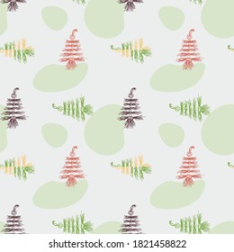 Seamless vector pattern from doodle elements of weaving Christmas toys macrame and trendy interior in boho, folk style. Background for printing on fabric, paper, etc.