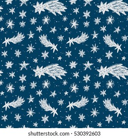 Seamless vector pattern with doodle falling stars.