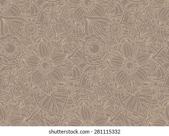 Seamless vector pattern with Doodle flowers and leaves. Can be used for wallpaper, pattern fills, web page background, surface textures. 