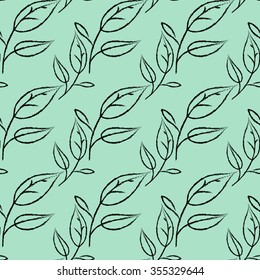 seamless vector pattern with doodle leaves