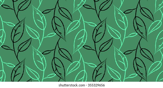 seamless vector pattern with doodle leaves