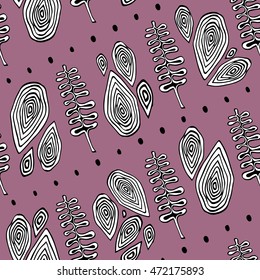 Seamless vector pattern with doodle leaves and ferns.