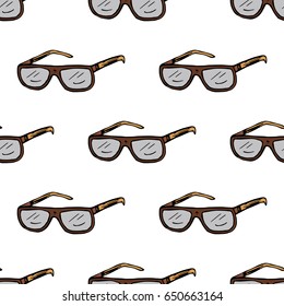 Seamless vector pattern with doodle man symbols. Doodle illustration with glasses.