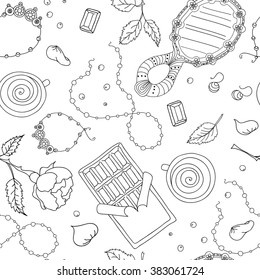 seamless vector pattern doodle of many elements.Women's accessories.Romantic pattern