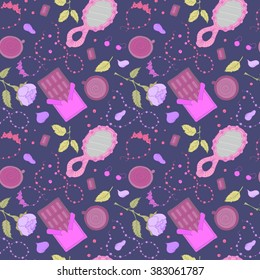 seamless vector pattern doodle of many elements.Women's accessories.Romantic pattern