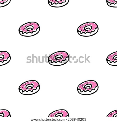 Seamless vector pattern with doodle pink doughnuts