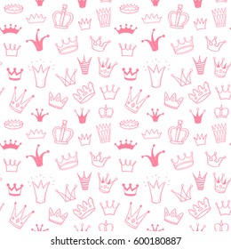 Seamless vector pattern with doodle princess crowns