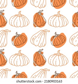 seamless vector pattern with doodle pumpkins