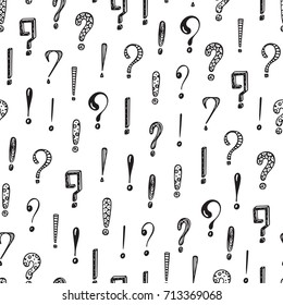 Seamless Vector Pattern with Doodle Questions Marks and Exclamation Marks. Punctuation mark Background svg