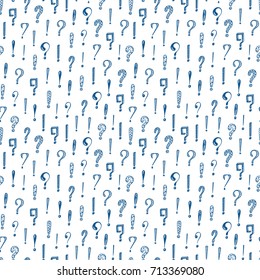 Seamless Vector Pattern with Doodle Questions Marks and Exclamation Marks. Punctuation mark Background