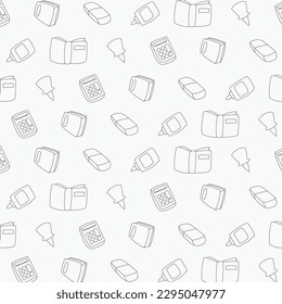Seamless vector pattern with doodle sketch school supplies