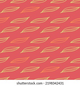 Seamless vector pattern with doodle style leaves on a pink background. Floral texture for wallpaper, wrapping paper, eco product packaging, textile