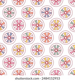 Seamless vector pattern of doodle style circles with colored accents