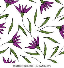 Seamless vector pattern with doodle tulips on white background