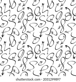 Seamless vector pattern doodles unusual smooth arrows in different directions for backgrounds and textiles, wallpaper